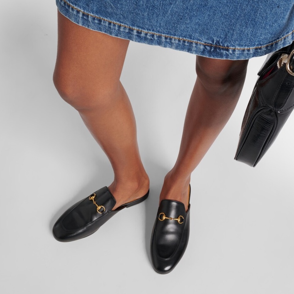 GUCCI Princetown Leather Horsebit Mules Black EU 39